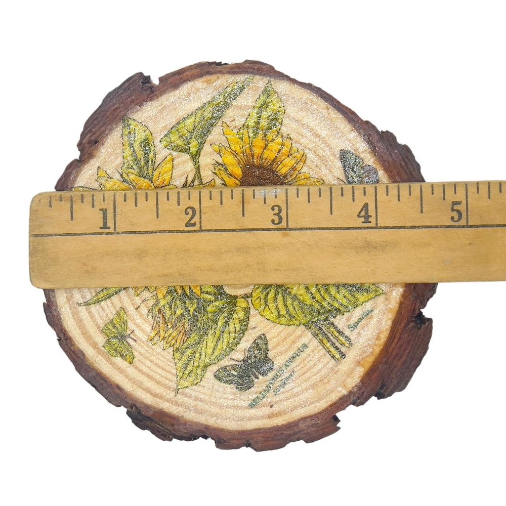 Wood Coasters Decoupaged Art with Yellow Sunflowers and Vintage Truck Napkins - Picture 5 of 12